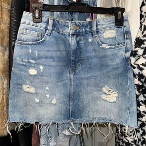 Zara Distressed Denim Mini Skirt